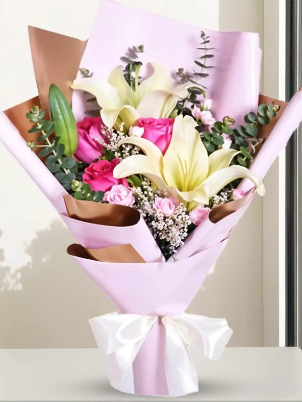 Graceful Lily & Pink Rose Bouquet