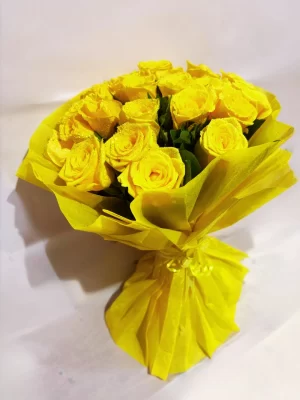 Sunny Yellow Roses Bouquet 20 Fresh Roses Wrapped Elegantly