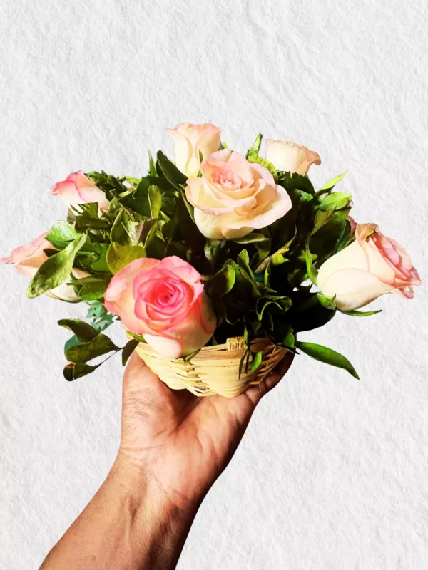 Charming Pink & White Roses Mini Basket