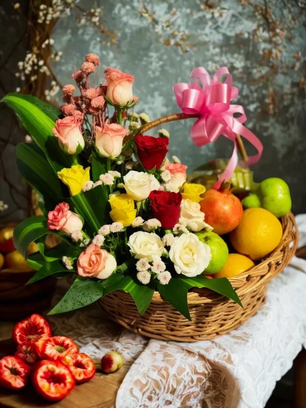 Premium Fresh Fruit & Flower Basket Hamper