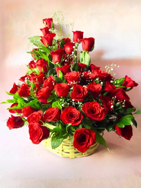 Premium 60 Red Roses Basket Arrangement – Grand Luxury Floral Gift
