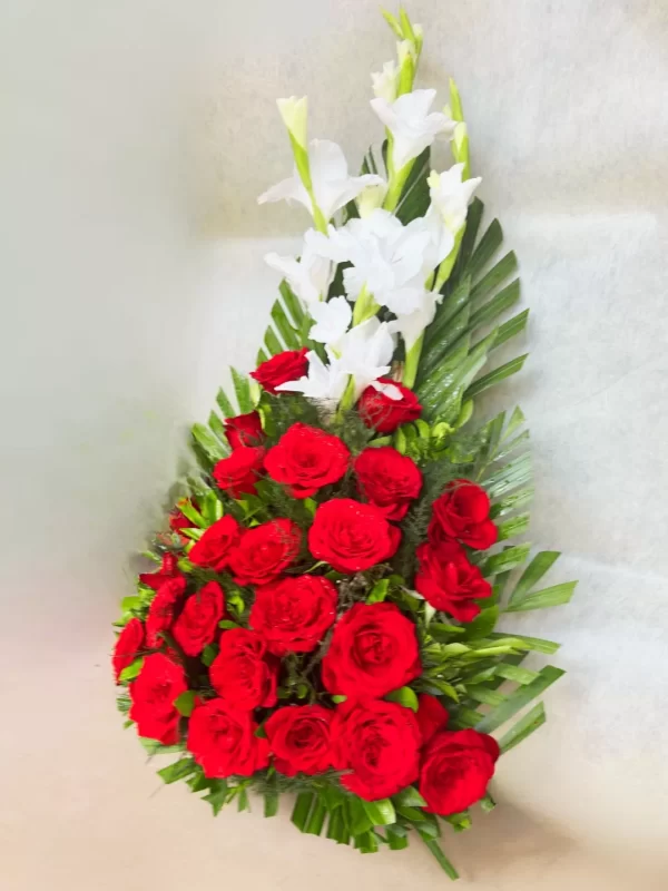 1-691f07c99b088 Elegant 25 Red Roses & 3 White Gladiolus Stand Arrangement