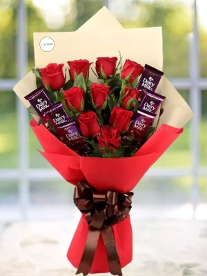 Red Roses & Dairy Milk Chocolate Bouquet