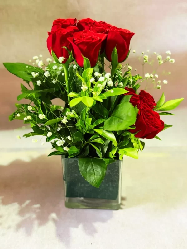 10 Red Rose Vase Arrangement Classic Love Bouquet by GiftWift