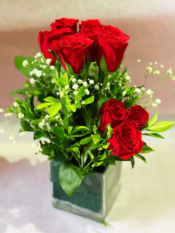 10 Red Rose Vase Arrangement Classic Love Bouquet by GiftWift