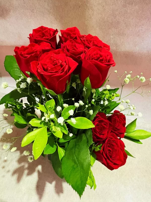 10 Red Rose Vase Arrangement Classic Love Bouquet by GiftWift