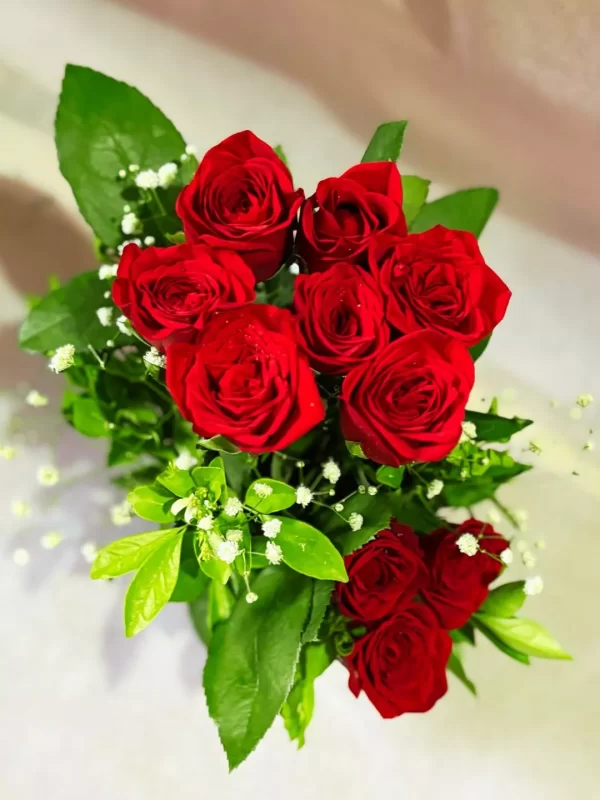 10 Red Rose Vase Arrangement Classic Love Bouquet by GiftWift