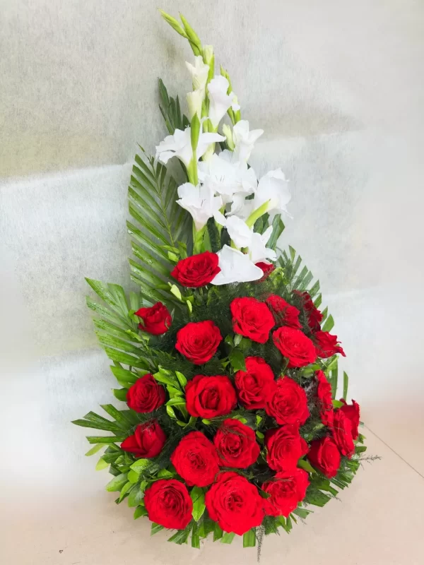 2-691f07c9aa739 Elegant 25 Red Roses & 3 White Gladiolus Stand Arrangement