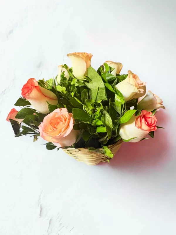 Charming Pink & White Roses Mini Basket