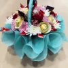 Luxury Floral & Chocolate Basket Hamper Mixed Roses, Chrysanthemums & Ferrero Rocher