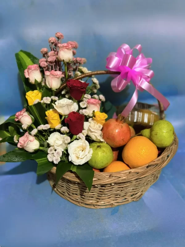 Premium Fresh Fruit & Flower Basket Hamper