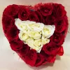 4-6921c2b462d75 Elegant Heart-Shaped Red & White Roses Box Arrangement