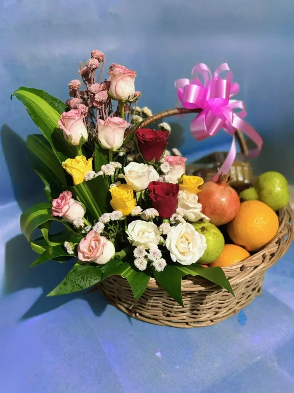 Premium Fresh Fruit & Flower Basket Hamper