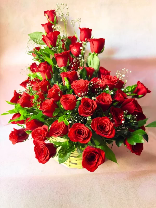 Premium 60 Red Roses Basket Arrangement – Grand Luxury Floral Gift