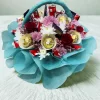Luxury Floral & Chocolate Basket Hamper Mixed Roses, Chrysanthemums & Ferrero Rocher