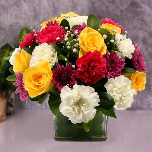 Mixed Roses & Carnations Vase Arrangement