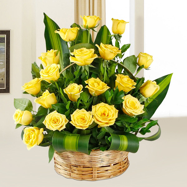 25 Yellow Roses Fresh Basket Arrangement