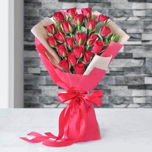 20 Red Roses Wrapped Bouquet with Pink Paper