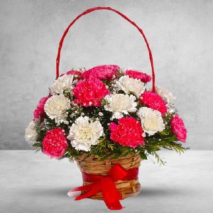 20 Pink & White Carnations Basket Arrangement