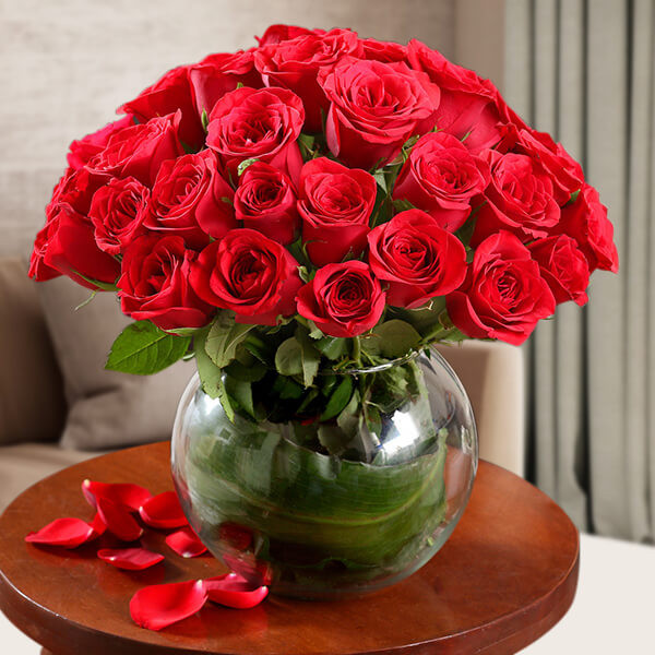 30 Red Roses Premium Glass Vase Arrangement
