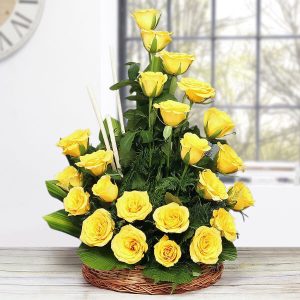 30 Yellow Roses Stunning Tiered Basket Arrangement