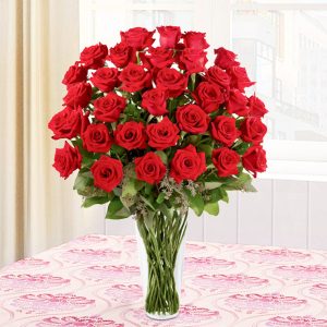 50 Red Roses Grand Premium Glass Vase Arrangement