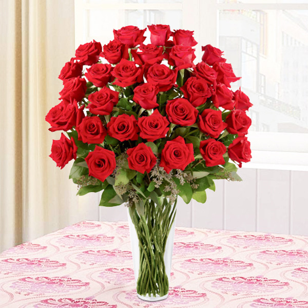 50 Red Roses Grand Premium Glass Vase Arrangement