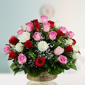 36 Mixed Roses Premium Basket Arrangement