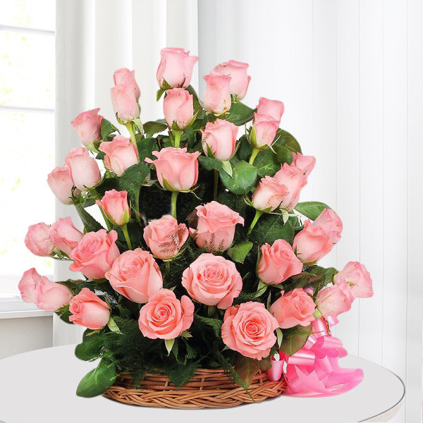 35 Pink Roses Elegant Premium Basket Arrangement