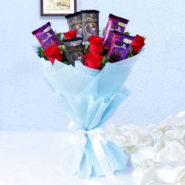 6 Red Roses & Cadbury Chocolates Gift Bouquet