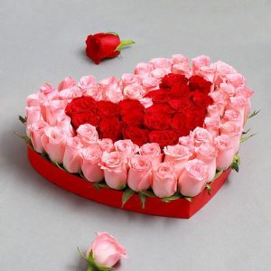 GW-00157 40 Pink & Red Roses Heart-Shaped Arrangement