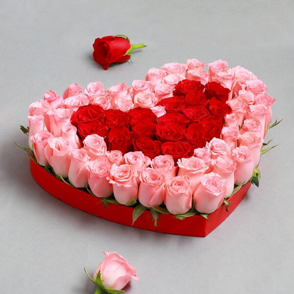 40 Pink & Red Roses Heart-Shaped Arrangement