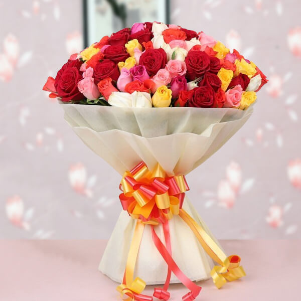 60 Mixed Roses Vibrant Premium Hand Bouquet