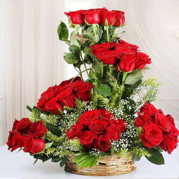 40 Red Roses Premium Tiered Basket Arrangement
