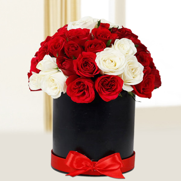 GiftWift 35 Red & White Roses Premium Black Box