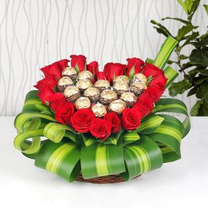 Heart-Shaped Red Roses with Ferrero Chocolates