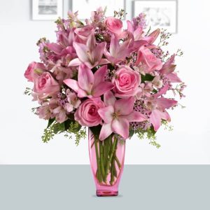 Elegant Pink Roses & Lilies Vase Arrangement