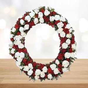 Elegantly Crafted White & Red Rose Wreath