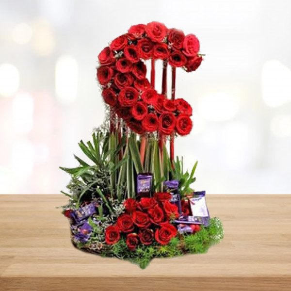Red Roses Number Arrangement with Chocolates