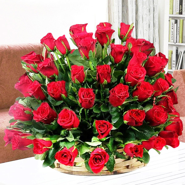 Majestic Basket Arrangement of Premium Red Roses