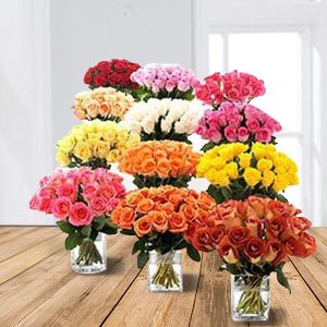 Assorted Premium Roses in Elegant Glass Vases