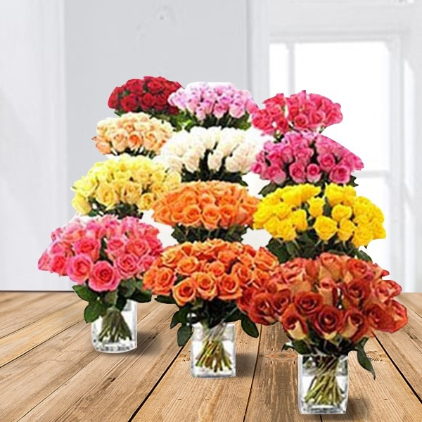 Assorted Premium Roses in Elegant Glass Vases