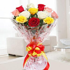 12 Mixed Multicolor Roses Bouque