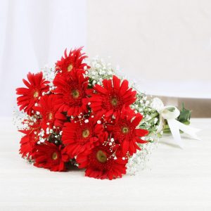 10 Red Gerbera Bouquet Fresh Hand-Tied Flowers