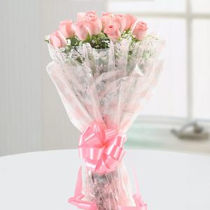 12 Light Pink Roses Hand Bouquet