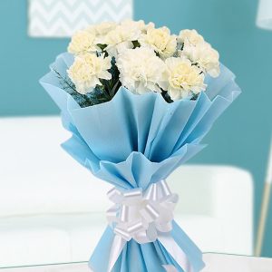 12 White Carnations Hand Bouquet