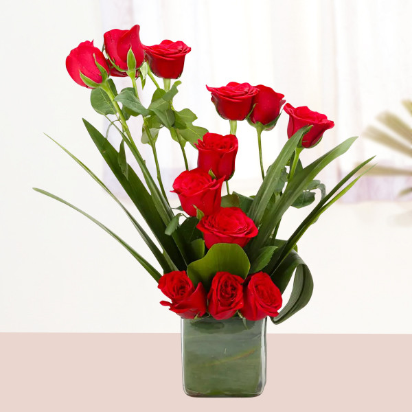 Stylish Red Rose Vase Arrangement