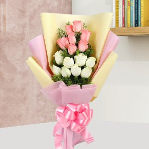 Pink and White Roses Elegant Bouquet