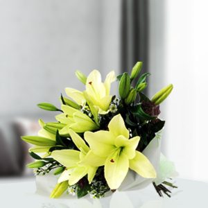 Elegant Yellow Asiatic Lilies Hand Bouquet