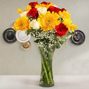 Vibrant Gerbera and Roses Vase